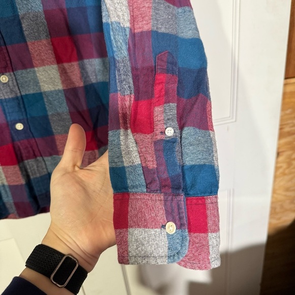 J. Crew Brushed Twill Plaid Flannel Shirt Button Down Red Blue Sz Large Slim Fit - Picture 6 of 8